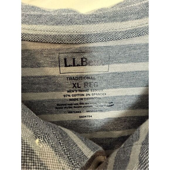 LL Bean 510023 XL Mens Cotton Stretch Polo Grey/White Stripe - Picture 2 of 4